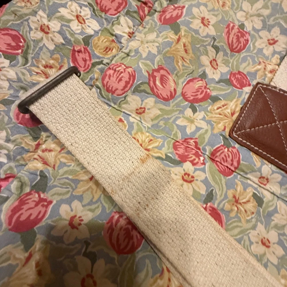 Laura Ashley Floral Duffel Bag with Brown Leather Accents